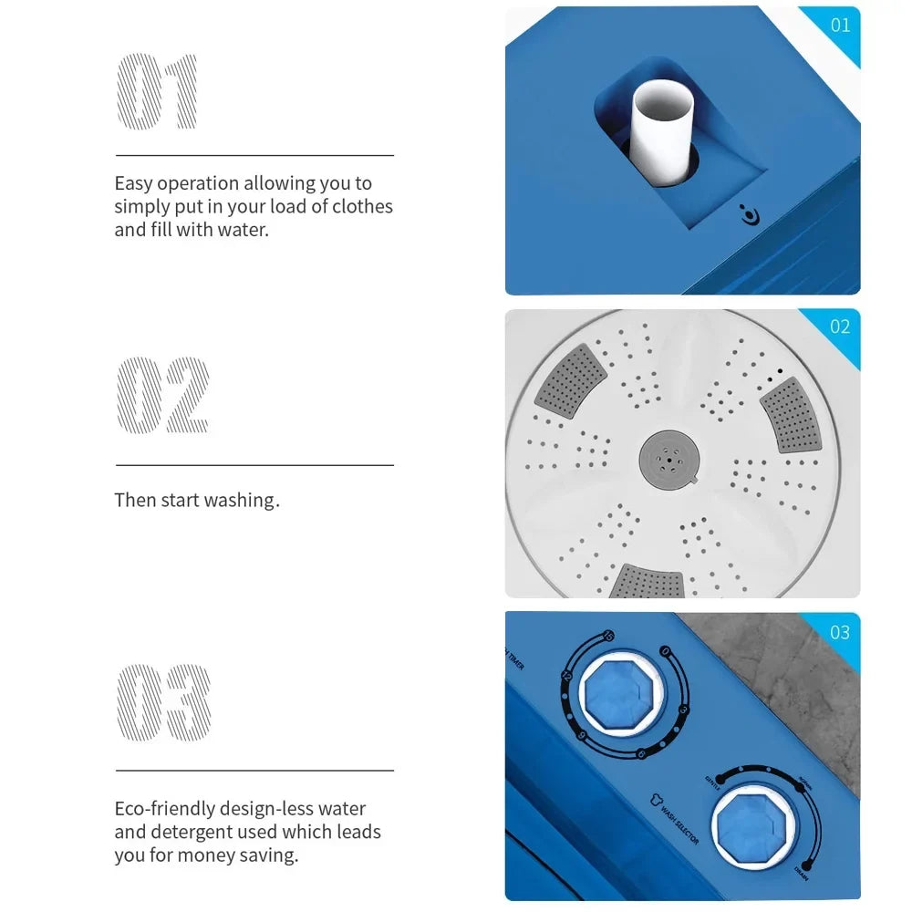 Semi-automatic Apartment, White&Blue Twin RVs, Twin Machine for Tub Washing Pump Dorms, with Camping More, Drain Built-in 26Lbs Tube and BMTBUY XPB65-2288S