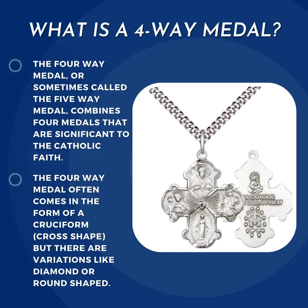 Medal, with 5-Way Christopher in Heart, Gold and Large St. 14kt Miraculous Made Catholic Traditional Filled Extel Cruciform Cross Joseph, Sacred USA St. Medal