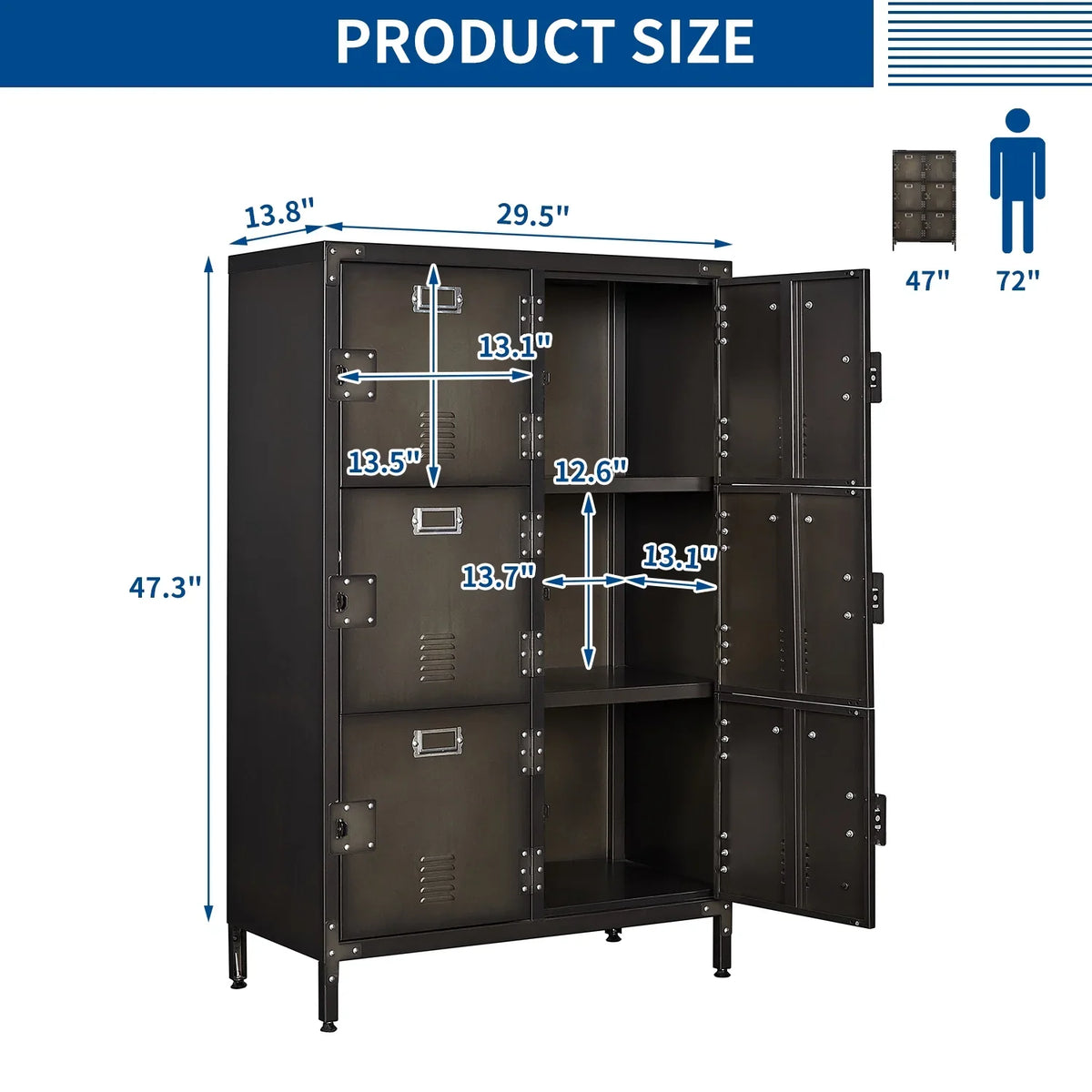 Metal for Steel Metal Bedroom Cabinet Locker Storage Employees STANI Shelf Locker Cabinets 47.3" Locker ,Office with Students Steel Gym School 2 Storage