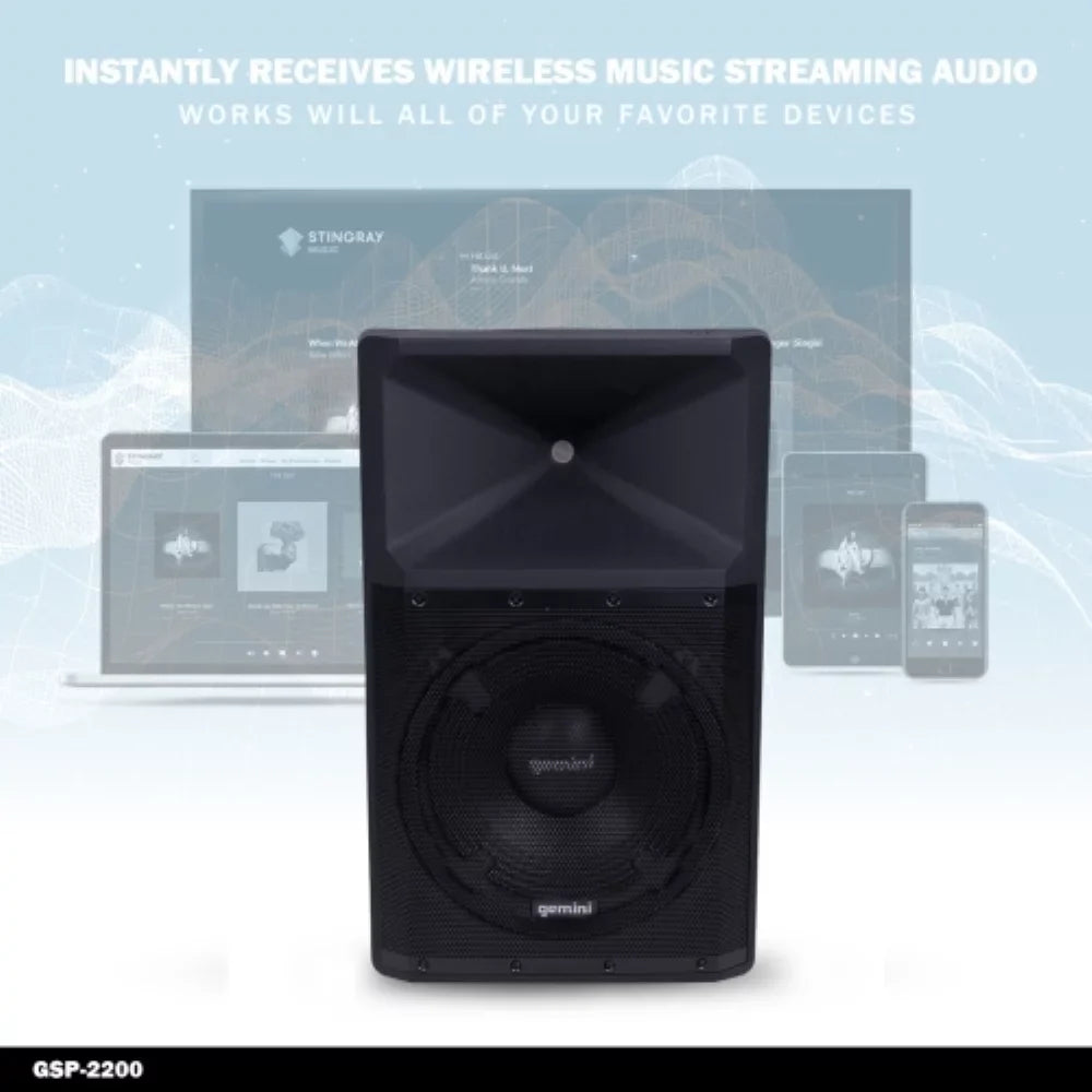 PA Bluetooth Sound System GSP-2200 2200 Audio Watt Pro Speakers movable Media Gemini DJ