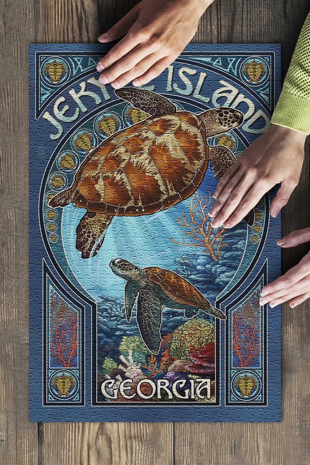 Sea Art Nouveau Family, in (19x27 USA) Turtle Piece Adults Made and Island, Premium Jigsaw inches, Jekyll for Georgia, Puzzle 500