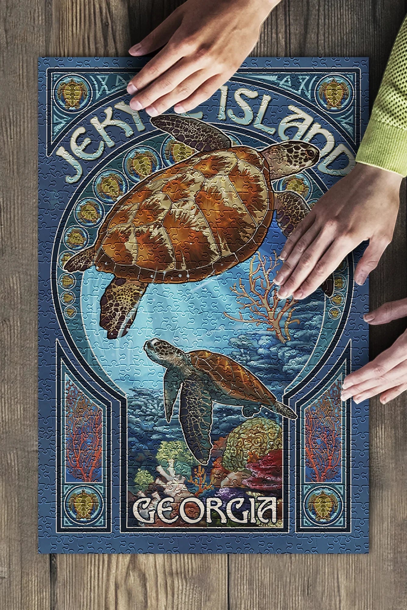 Sea Art Nouveau Family, in (19x27 USA) Turtle Piece Adults Made and Island, Premium Jigsaw inches, Jekyll for Georgia, Puzzle 500