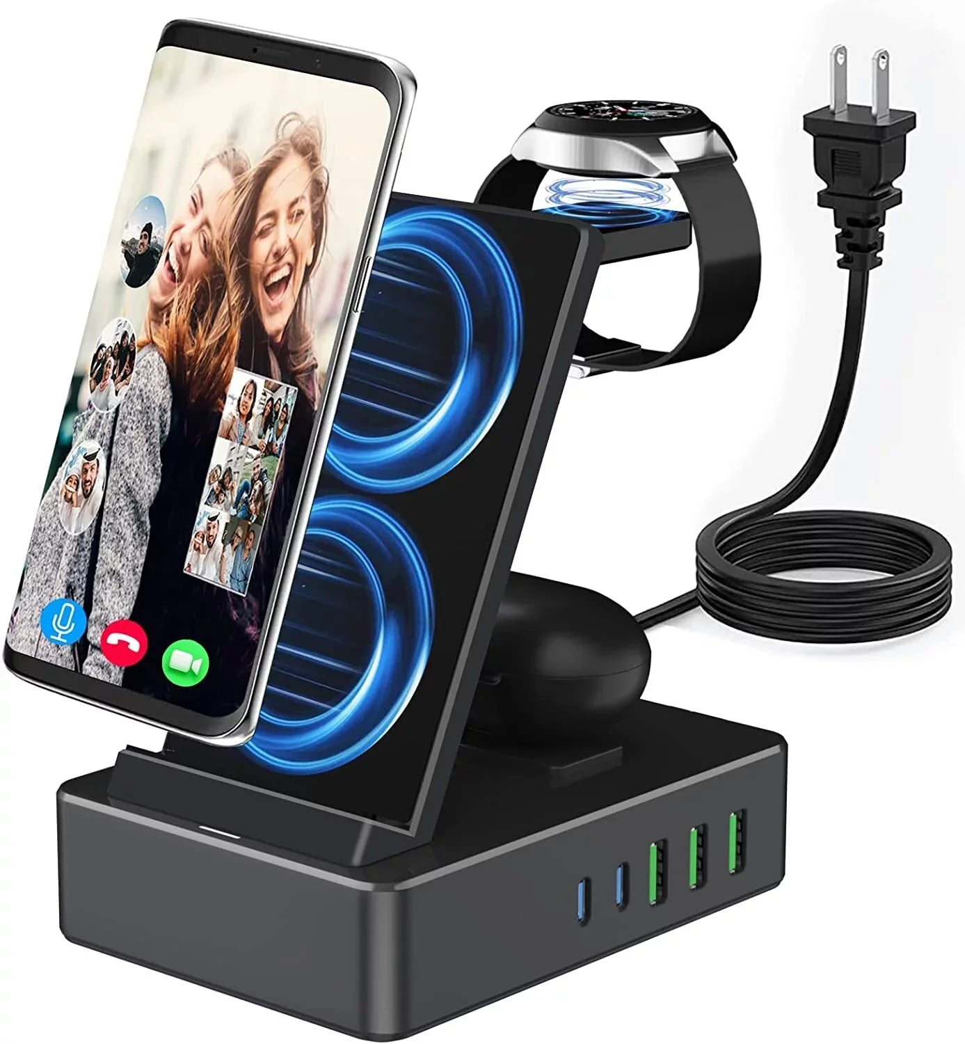 1 in Black Compatible for with Port for Devices, 100W Charging Stand Usb Charger AirPods Station Sumsung, a/ 8 Lidlife Multiple Usb C 15W 20W for Charging Fast Wireless Dock