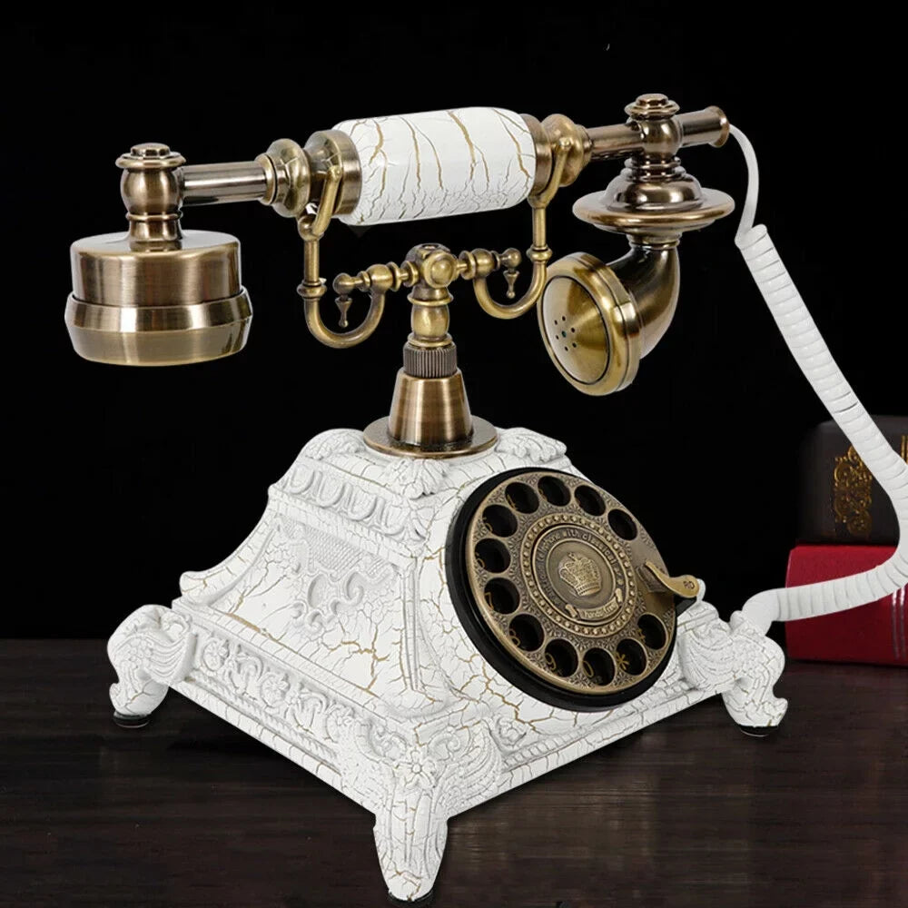 Antique Telephone Practical Home Old-Fashioned (White) Resin Machine Dial Hotel Rotary Landline Office Decoration Telephone Retro Wired European Elegant Desktop and for Antique Decoration Chic