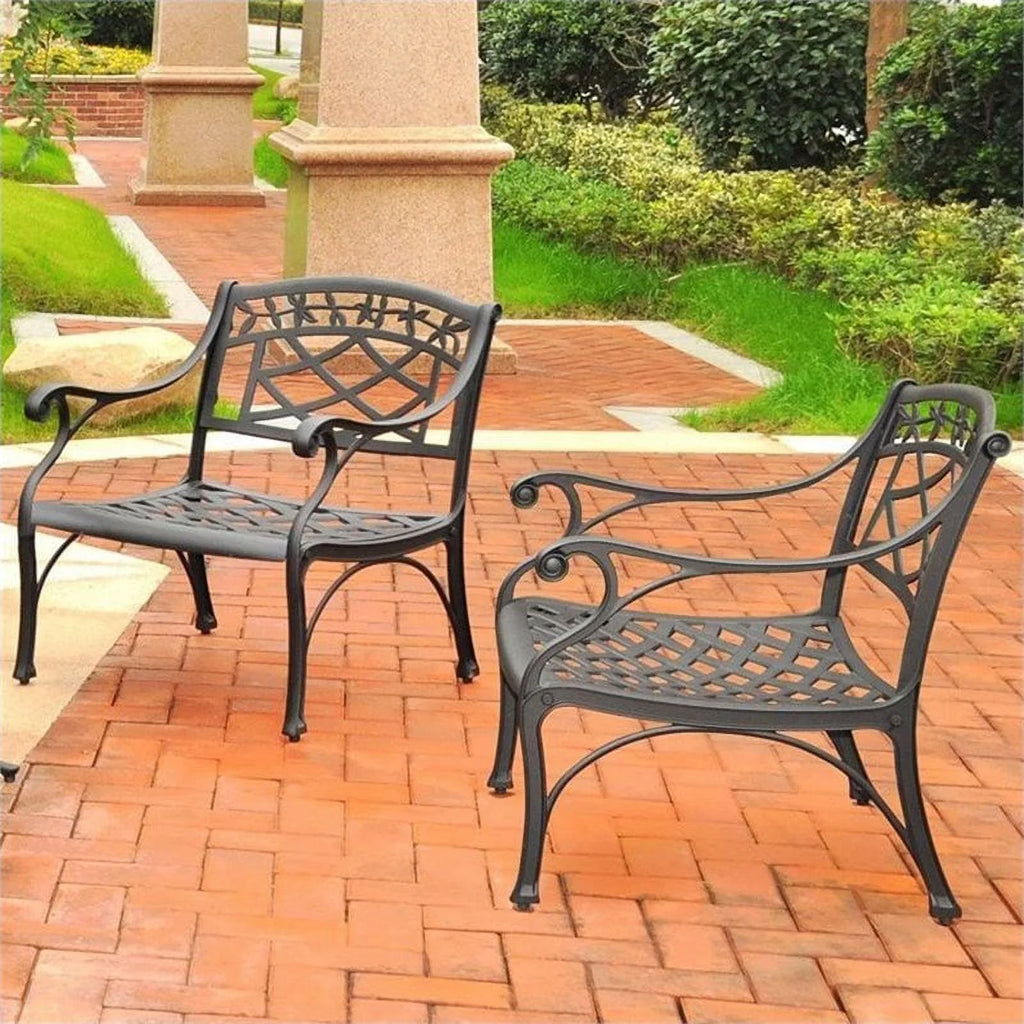 Taditional of (Set 2) in Club Metal Chair Living Black Patio Afuera Charcoal