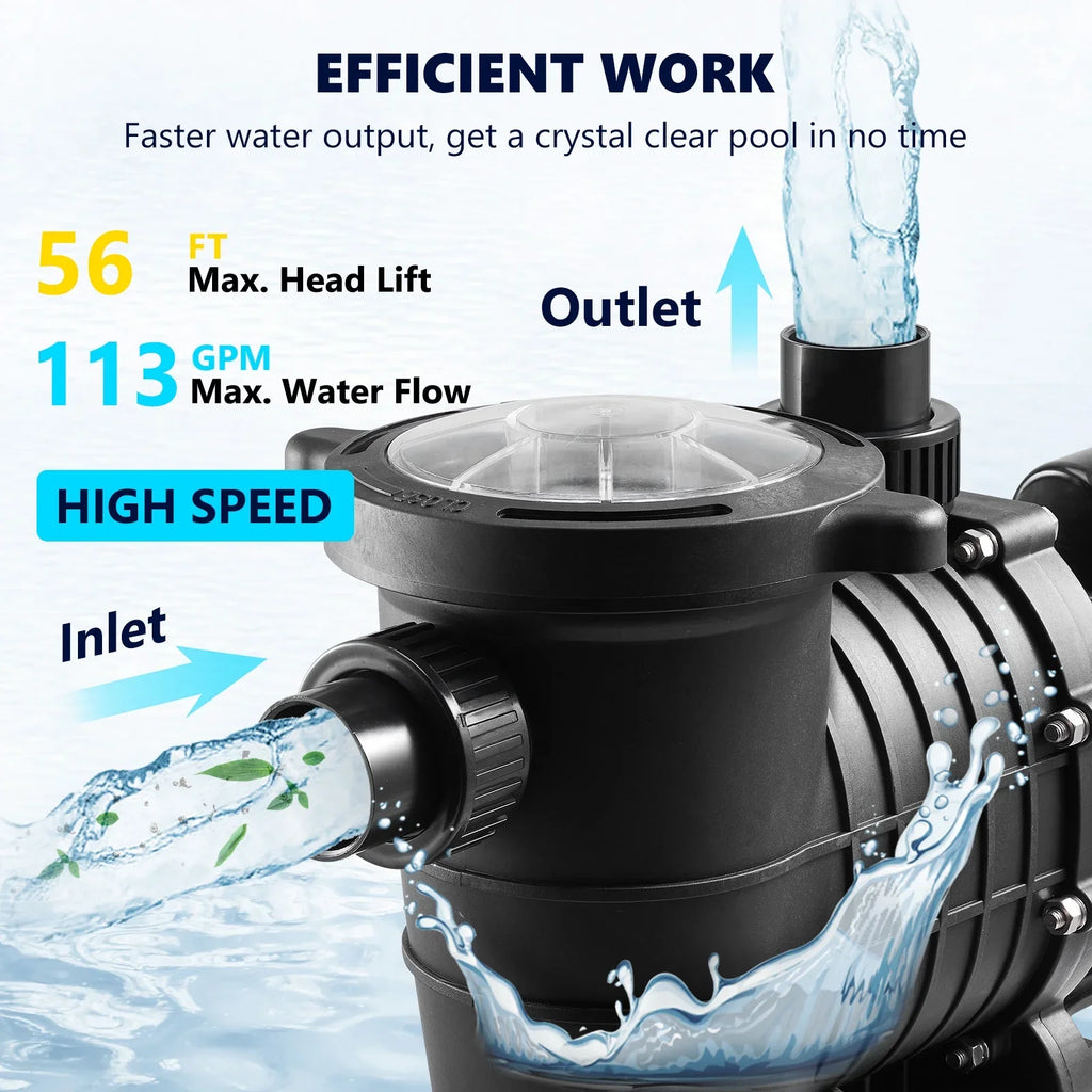 Pump, ETL Pool Swimming in/Above Certification Security HP 2 Flow, V, Max. Speed Basket, 1500 Double 5520 for W Strainer Pool of Ground SKYSHALO GPH Pump for 230 w/