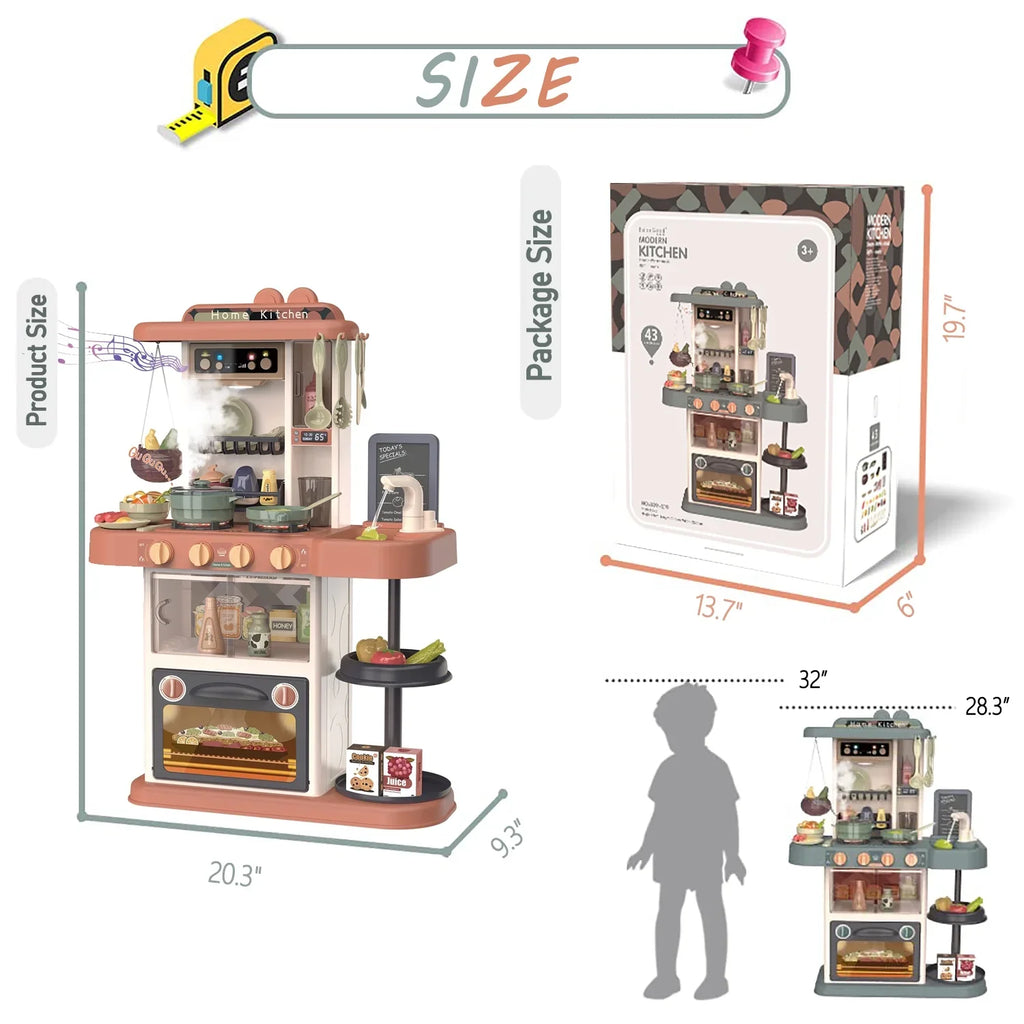 Play Lights Toddlers for Kitchen and Realistic Spray with 28.3" 43 Sounds Kitchen Christmas PayUSD Kids Girls Toy Toys Pcs for Birthday, Simulation Pretend Playset Kids Green with of Boys Play Set