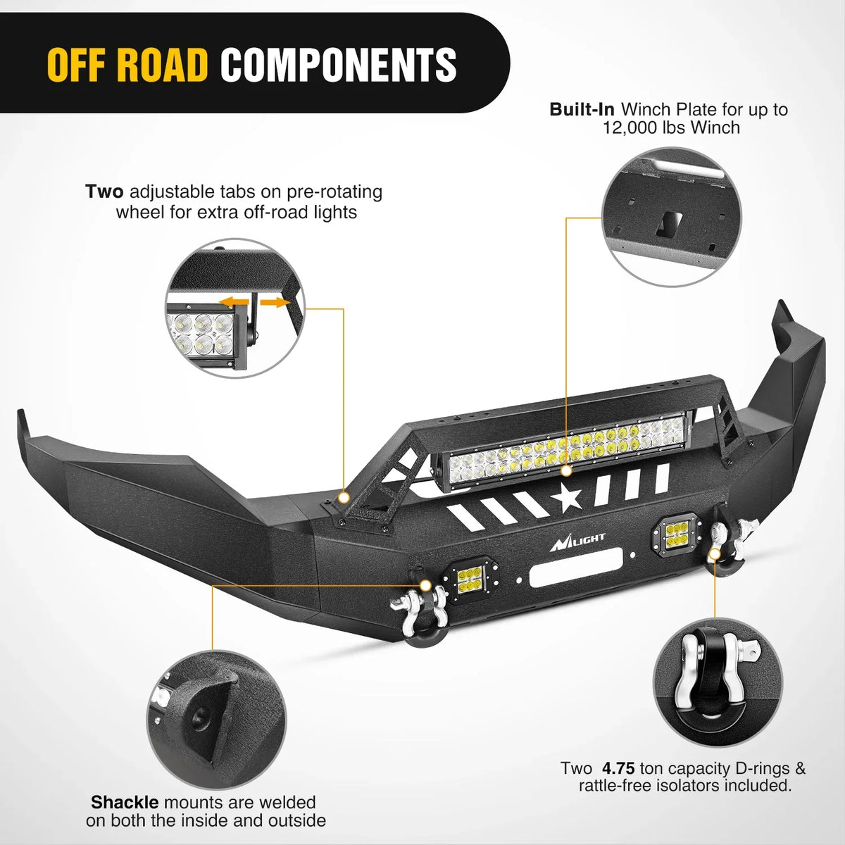 Solid for Width LED Full Light Compatible Light Bar with Steel 2018 Winch Years 2x18w 2013 Plate 2015 Pods Nilight Pickup Truck 2016 Ram 120W Front Bumper 2017 1500 Offroad 2014 2 Warranty Dodge