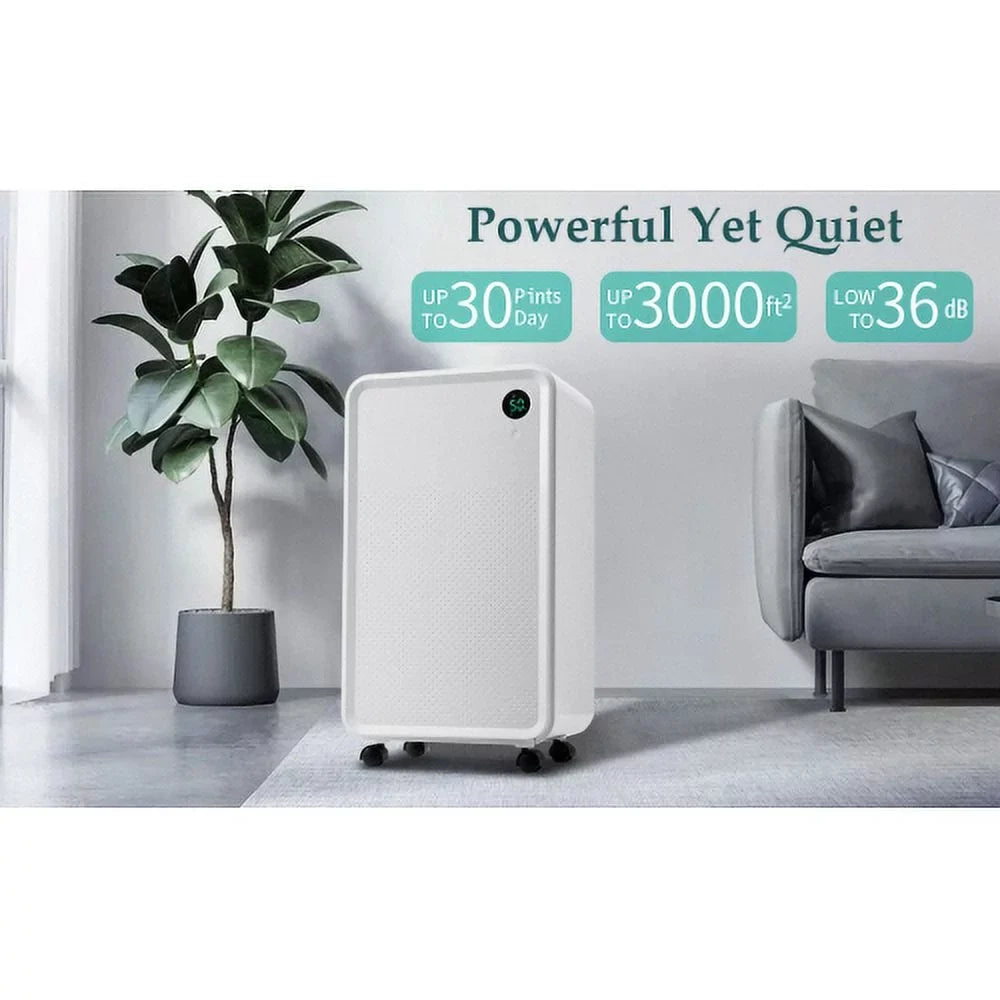 Basements Drain, Large Pint Dehumidifier for 30 Sq. with Churanty or Manual Auto Tank, Water 3,000 Dehumidifier Medium Rooms to and 2L Ft.