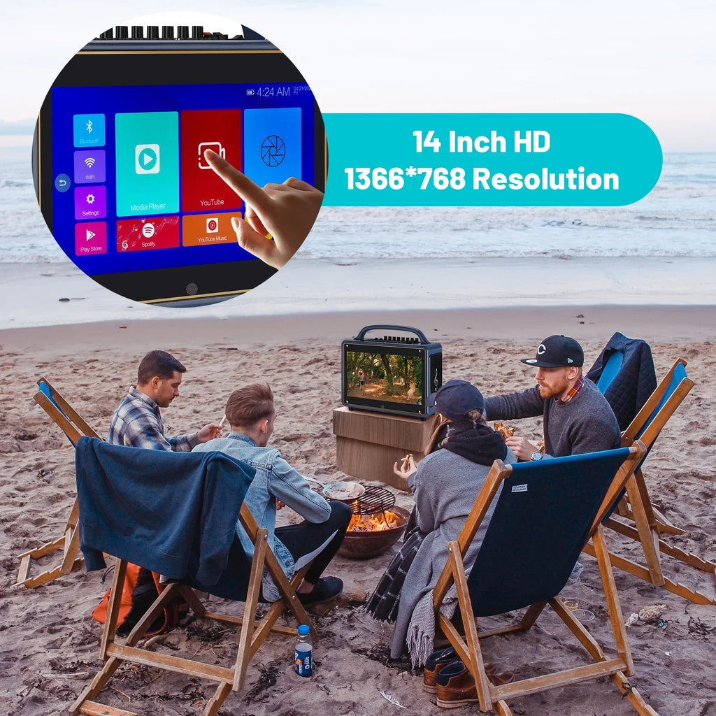 Loudspeaker mobile for 12/4+64G,Support Adults&Kid,14”HD Microphone/WiFi/USB/SD/PC/TV/Phones/HDMI Touch Karaoke Wireless BT Systems Screen/Android Machine Streaming
