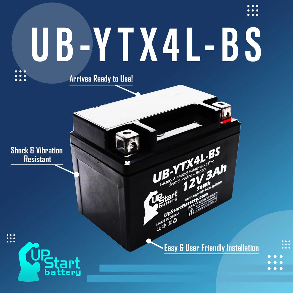 Battery (Can-Am) Maintenance 50CC Bombardier DS50, Quest 2002 Replacement Factory ATV UB-YTX4L-BS Activated, 3Ah, - 12V, Free,