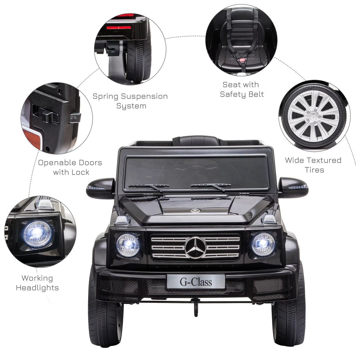 12 Working & Powered Bright with Suspension Headlights, Ride-On Mercedes Control, V Remote G500 Benz Aosom