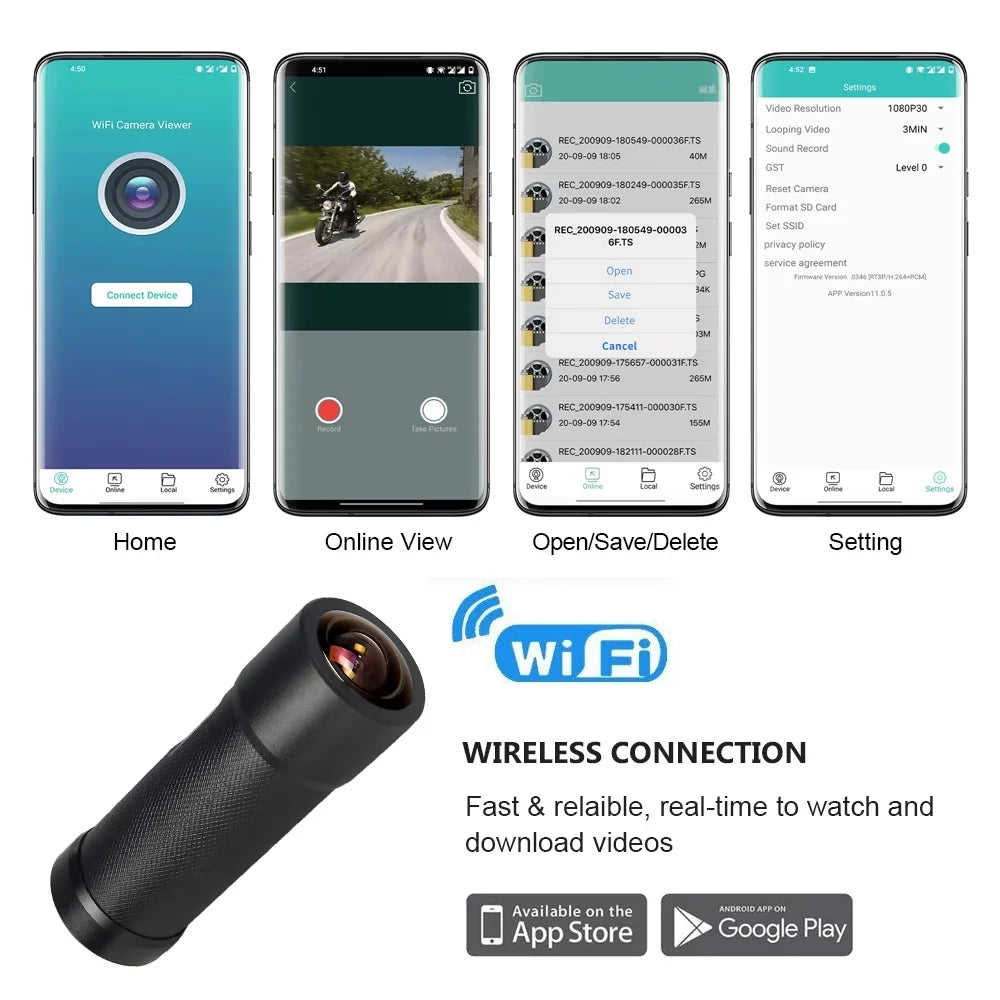 Cam WDR, Waterproof Camera, Bike Motorcycle Dash WiFi 170° Angle Camera, Super movable Night Action Recording Wide VSYSTO 2K Motorcycle Helmet Loop Lens, Vision