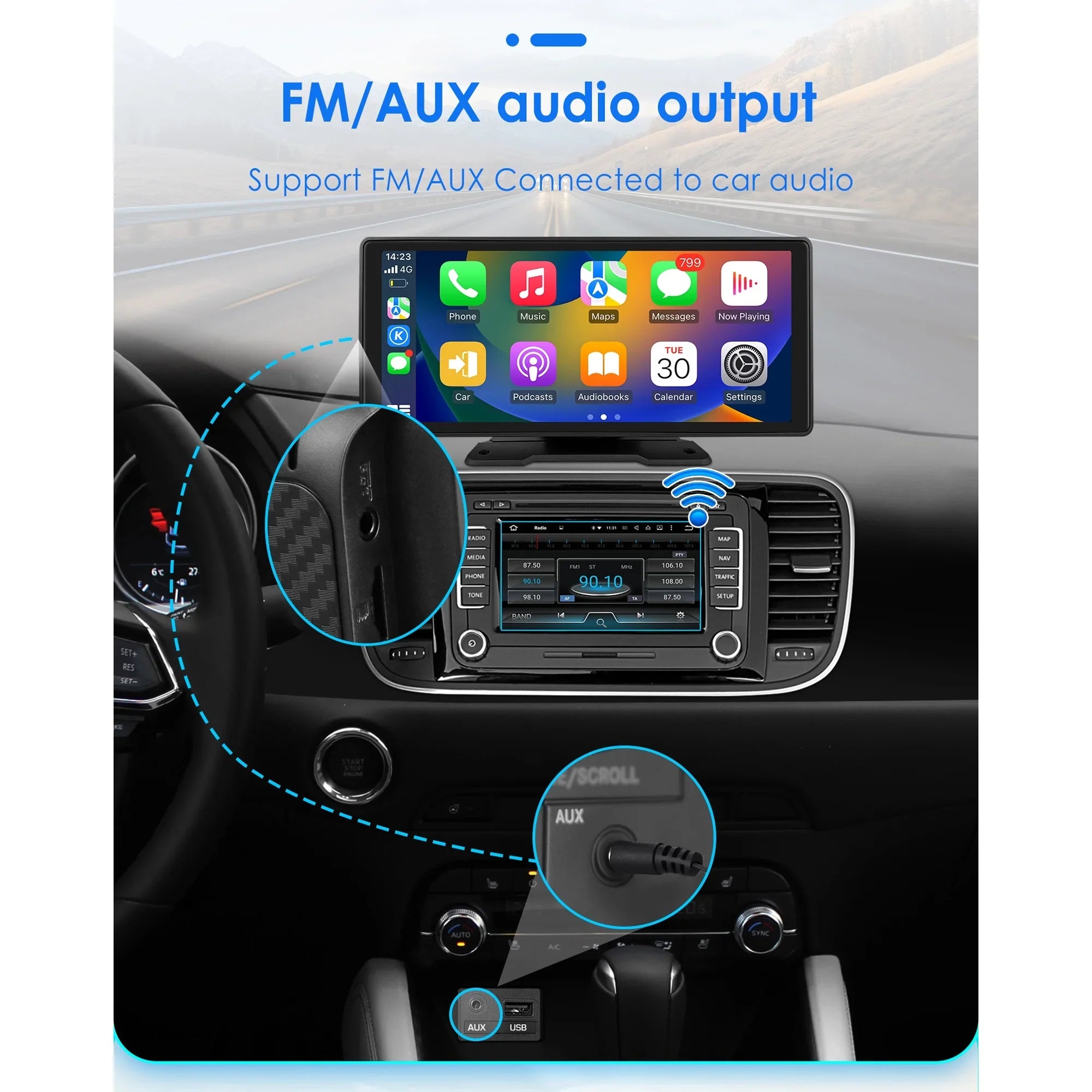 Bluetooth Apple Touchscreen FM 10.26" Car Mirror Unit Auto Player 360° Adjustable Radio Carplay Link Navigation Stereo GPS Android Head