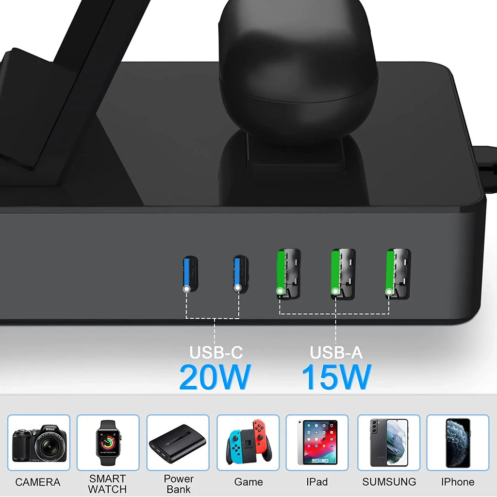 1 in Black Compatible for with Port for Devices, 100W Charging Stand Usb Charger AirPods Station Sumsung, a/ 8 Lidlife Multiple Usb C 15W 20W for Charging Fast Wireless Dock