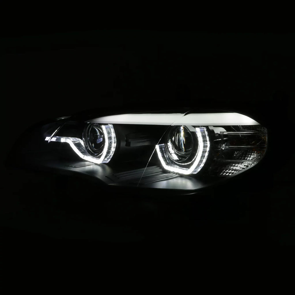 Pair [w/ HID LED AFS Driver Left+Passenger DRL Projector Headlights Black Model] X5 Right E70 2007-2010 Halo For BMW - AKKON