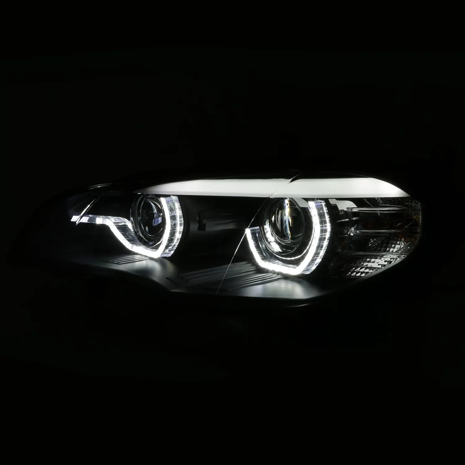 Pair [w/ HID LED AFS Driver Left+Passenger DRL Projector Headlights Black Model] X5 Right E70 2007-2010 Halo For BMW - AKKON