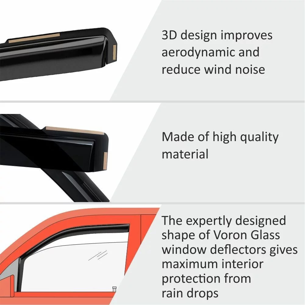 Quad Window Extra Ram Cab, 230099 - 2009-2018 Rain Vent Deflectors, for 1500 Durable Pieces Guards in-Channel Window Voron Dodge Visors, Trucks Glass 4