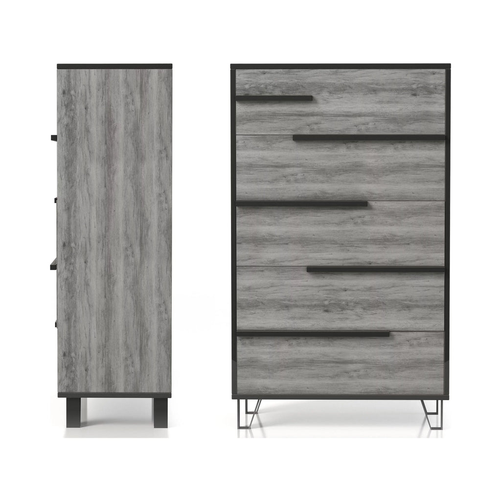 BASIC Grey by 5-Drawer Modern Vintage Chest Oak Denhour DH