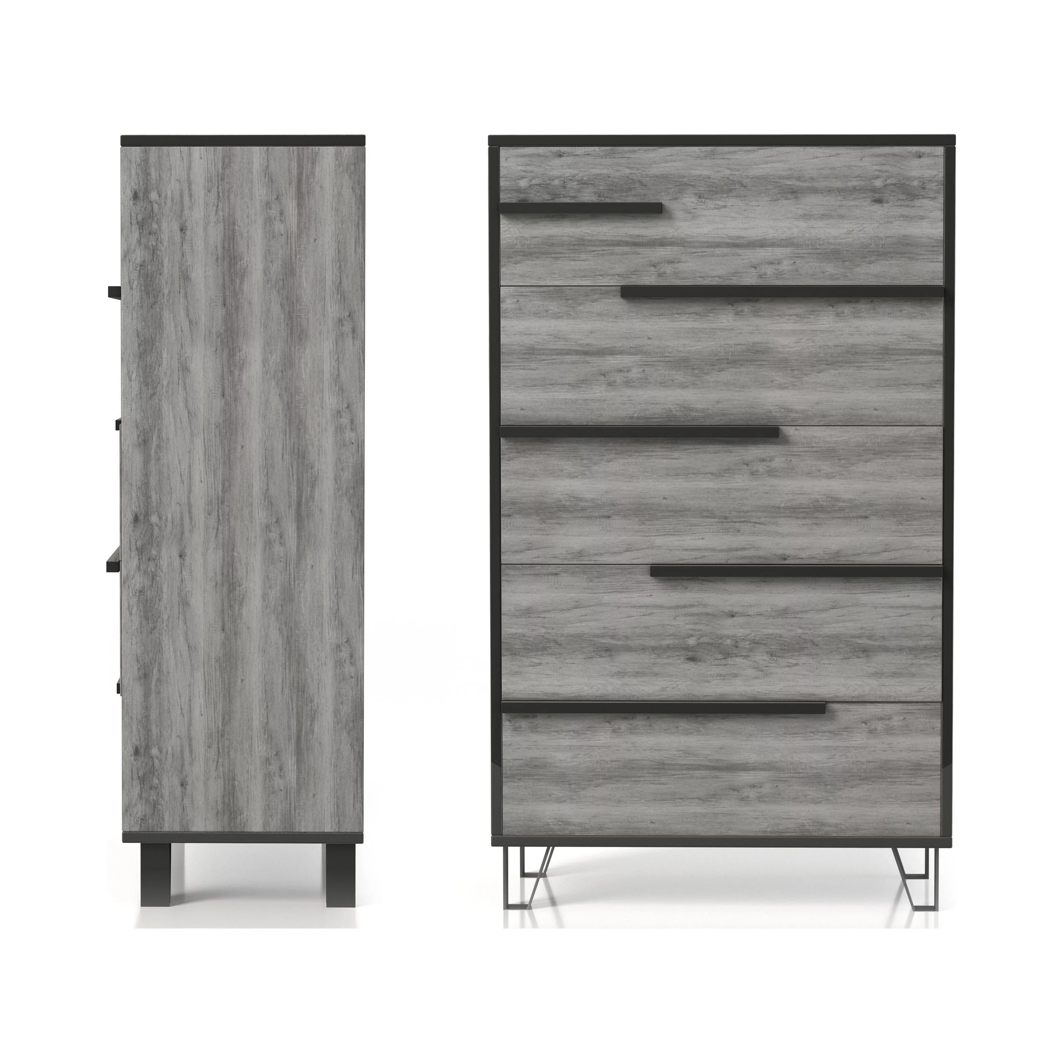 BASIC Grey by 5-Drawer Modern Vintage Chest Oak Denhour DH
