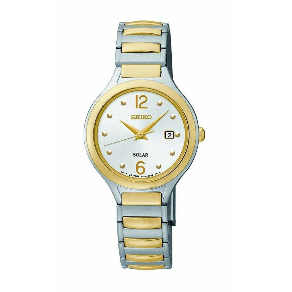 Women's Tone Seiko Two White Watch Dial Solar Expansion Steel SUT178 Stainless