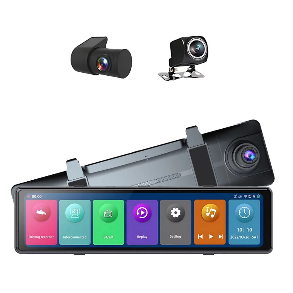 Screen Enhanced Pinnaco Recorder Touched Driving 3 2.5K Rearview Recorder Cam Mirror Dash Car Safety Auto BT Cameras Camera for Car Video Recording Camcorder Car Clear