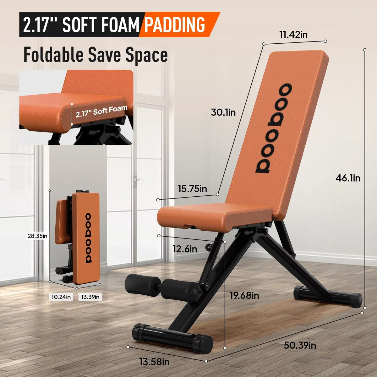 Bench POOBOO 5 Layer gym Structure Adjustable Training lbs Capacity and 800 Folding Workout bench bench Thickened Incline Weight Home for incline Indoor