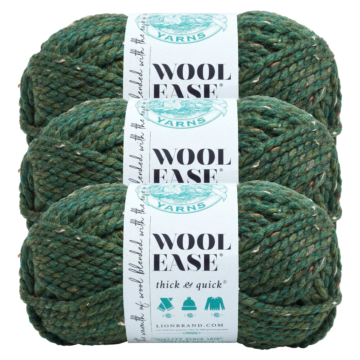 Thick Wool-Ease Green Acrylic, & Lion Yarn Yarn Super Kale Brand Wool 3 Pack Bulky Quick