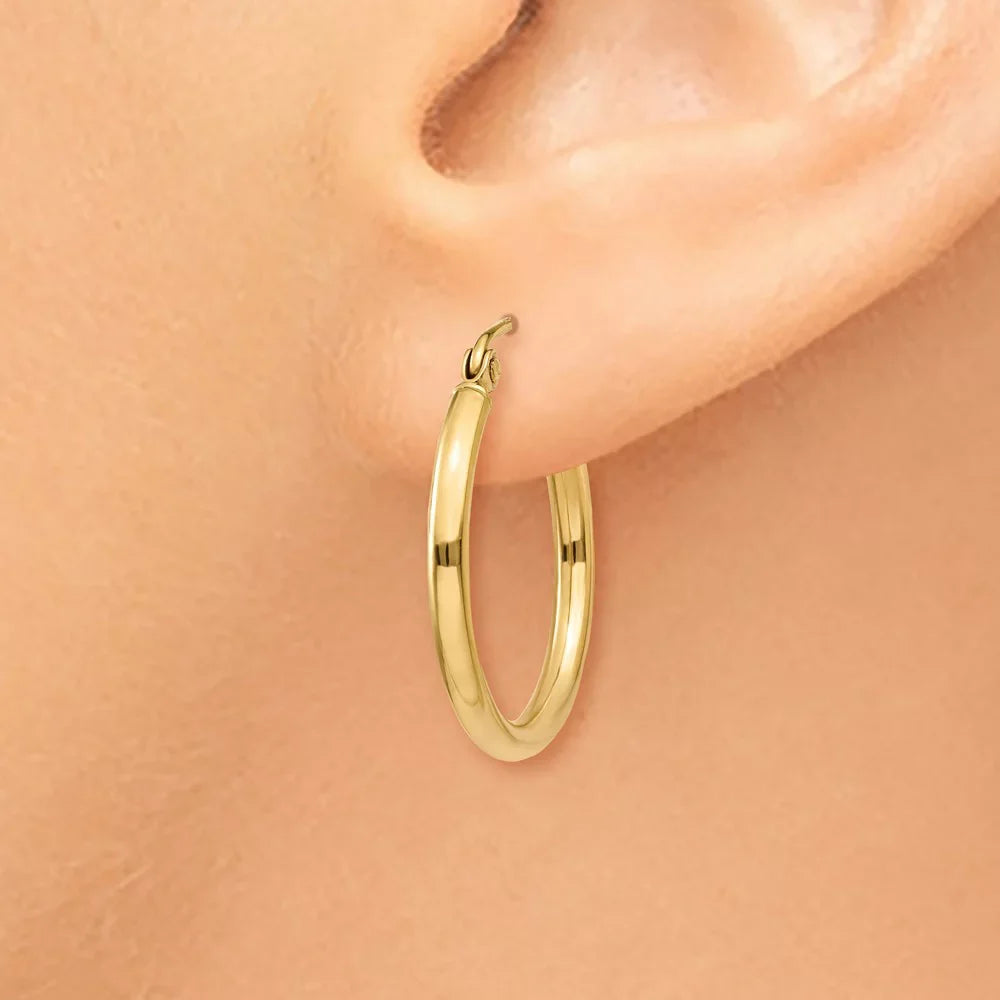 Gold 2mm Women for Yellow 14kt Polished Tube Men and Real Earrings; for Adults Hoop and Teens;