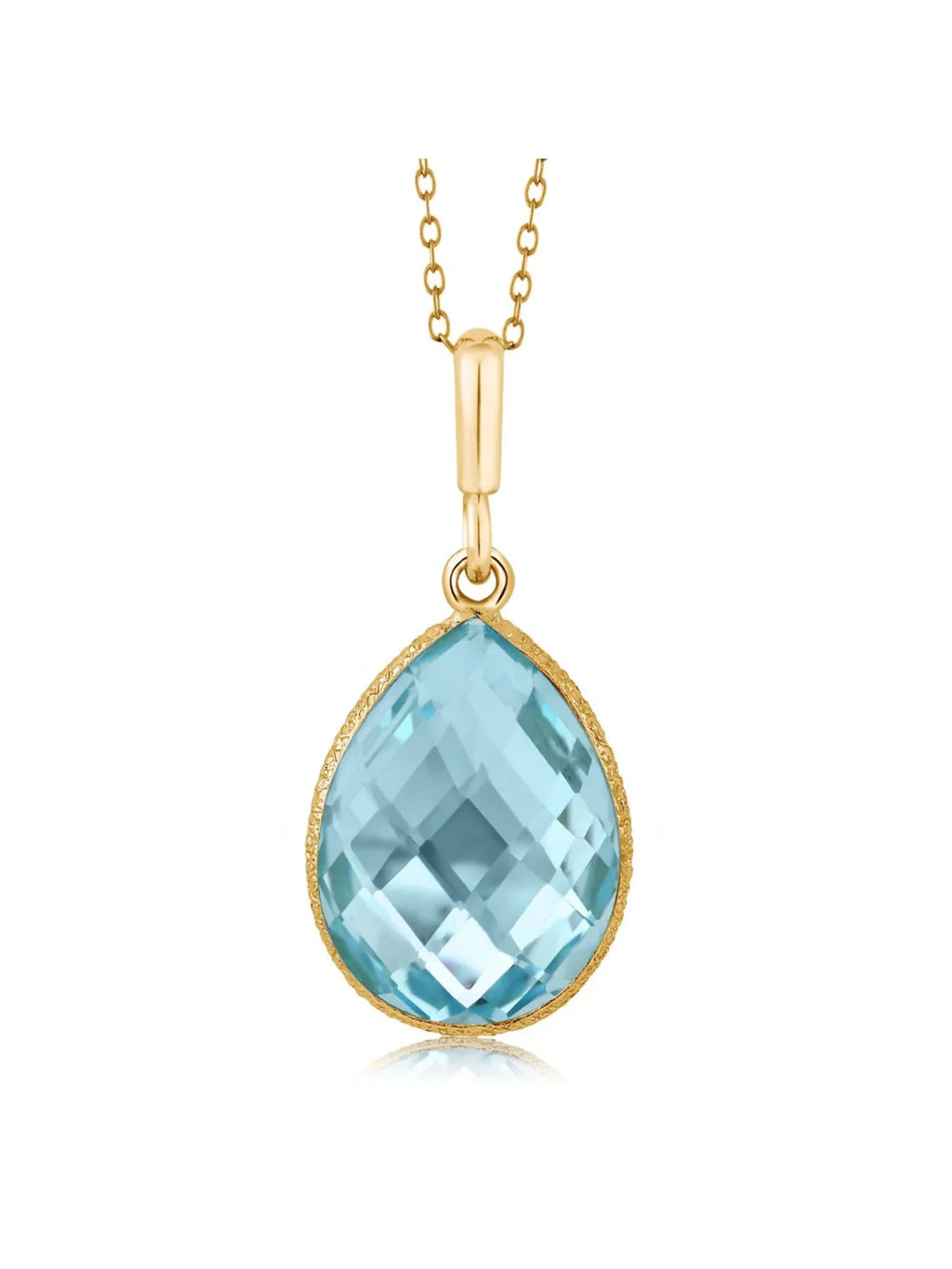Pear Plated 16x12mm Ct 9.00 Topaz Yellow Gem 18K Blue Pendant Stone King Gold Chain inches 18 Silver Shape