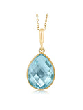 Pear Plated 16x12mm Ct 9.00 Topaz Yellow Gem 18K Blue Pendant Stone King Gold Chain inches 18 Silver Shape