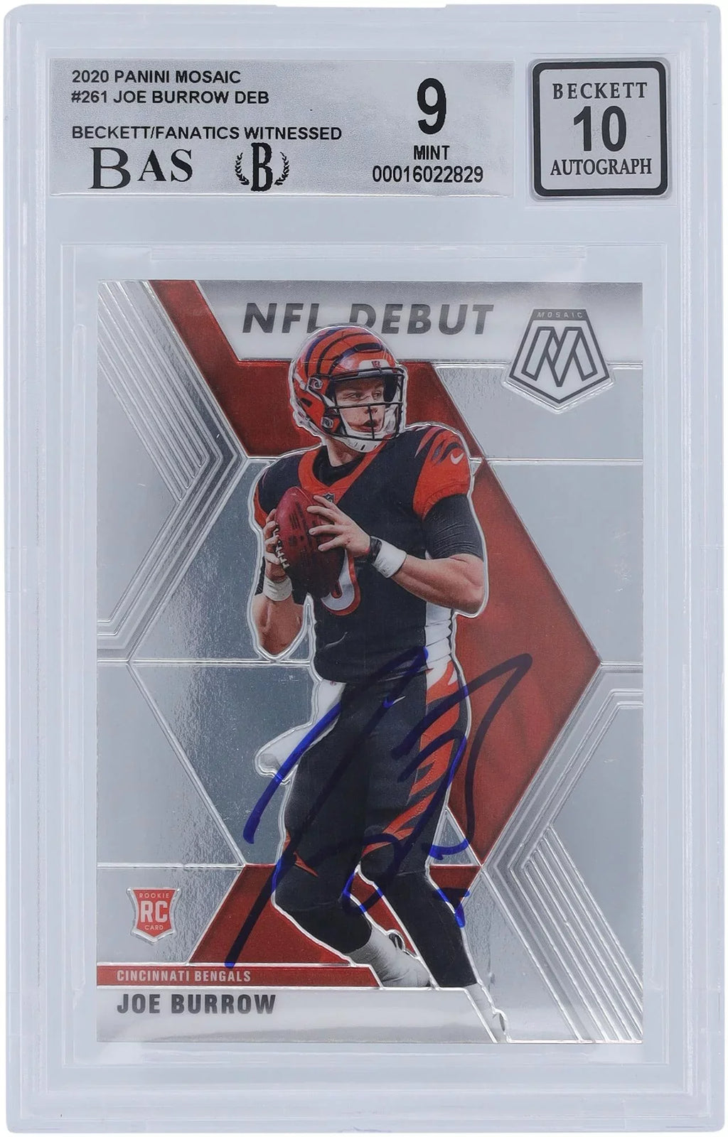 Rookie Authenticated Autographed Authentic Fanatics #261 9/10 Subgrades Joe Mosaic - Cincinnati - Bengals Certified Burrow Fanatics Card 9,9,10,9 Witnessed Beckett 2020 Panini