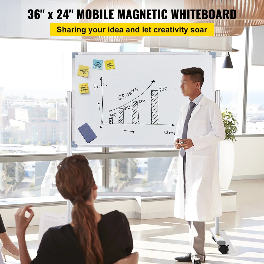 Frame with Magnetic Office Dry Reversible 360 and 36" Lockable w/ Mobile Board BENTISM for Adjustable 24" Wheels Sided Rolling Erase Whiteboard Home x Height Swivel Aluminum Stand Double School