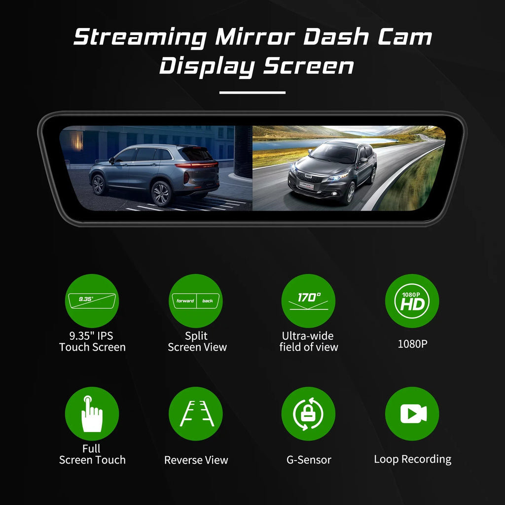 Streaming View Truck Front Camera Full Rear Dash Cameras HD Rear Car Mirror 1080P Touchscreen 9.35 View Dual Smart inch Back Camera