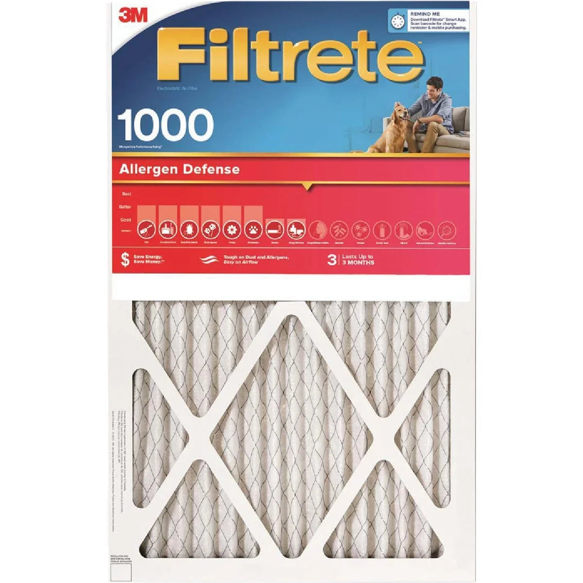 1000/1085 MPR Filtrete Furnace 1 x Defense 1 Filter In. PK, Allergen In. x 16 In. 25