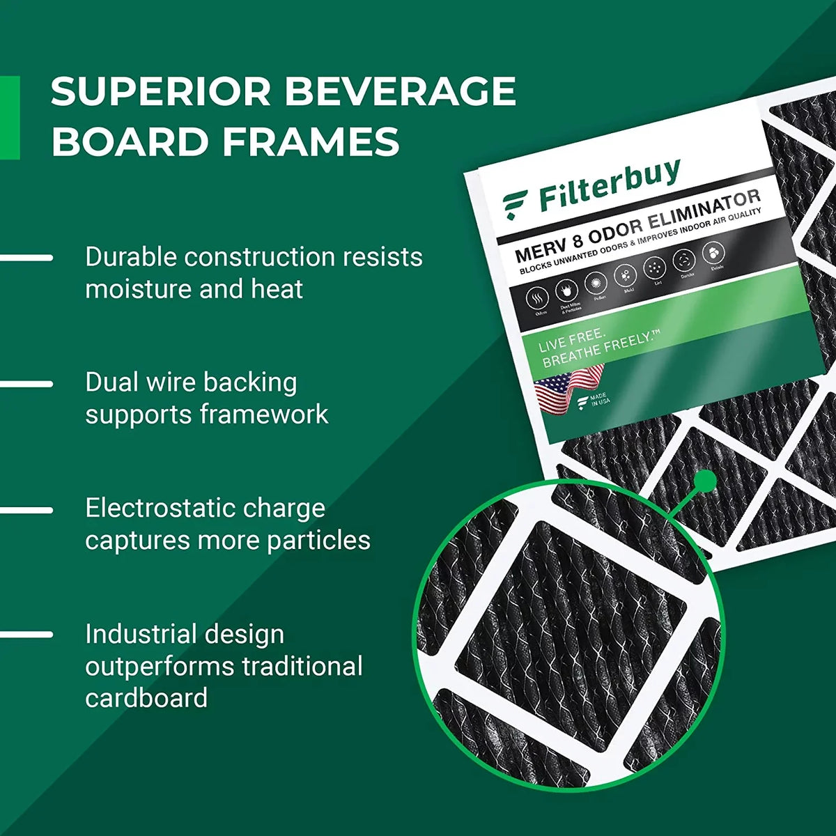 8 Filterbuy Furnace 16x24x1 HVAC Filters atmospheric MERV Activated (12-Pack) Eliminator Carbon Odor with AC Pleated