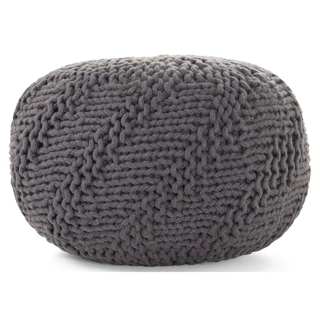 Noble Gray Fabric Outdoor in Pouf Aria Weave House Modern Handcrafted Dark