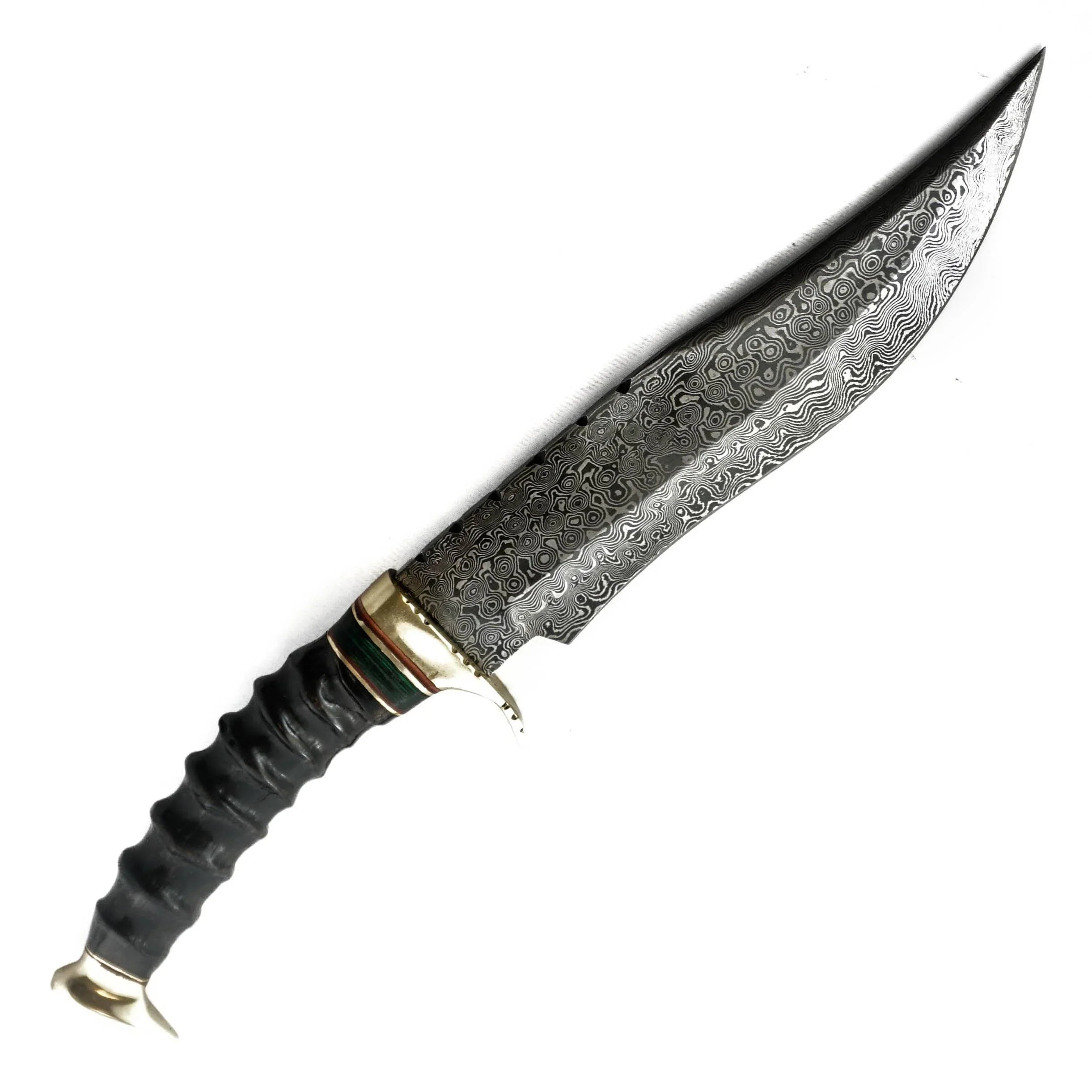 Hunting Damascus Knife- 13 High Jungle Steel- Carbon