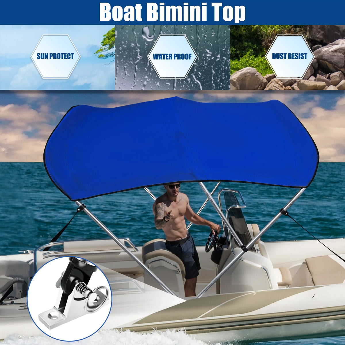 Blue 46"Hx61"-66"W 6"L Deck Stainless Bow Steel Bargains Top Unique x Bimini Hinges 600D 3