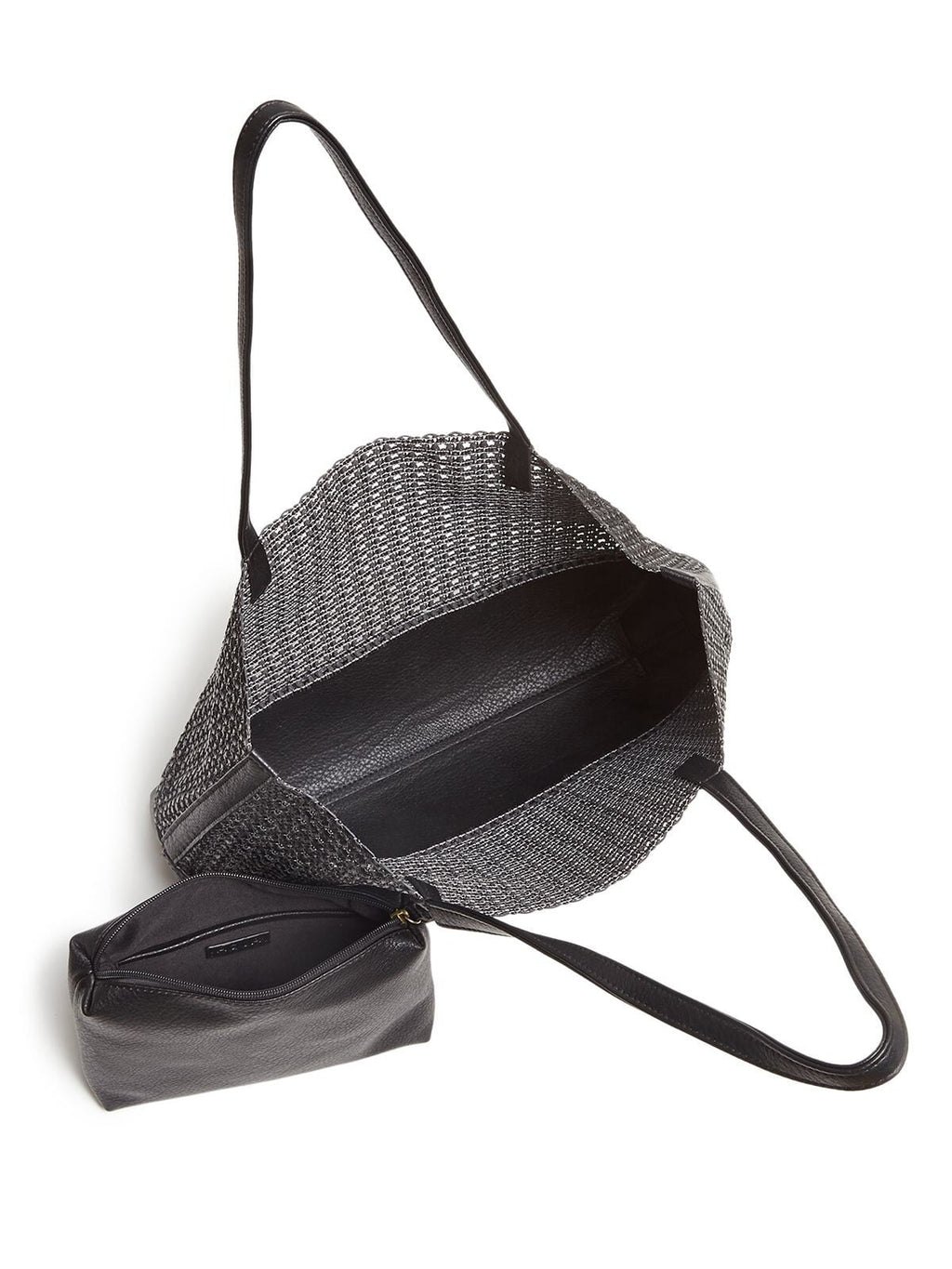 Tote Woven Handbag Strap Flat Purse AQUA Women's Black Double