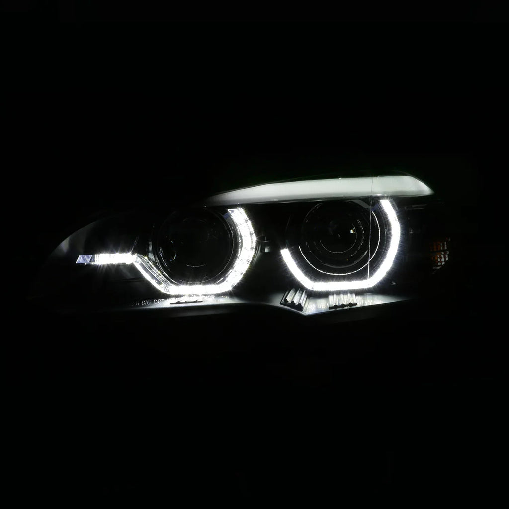 Pair [w/ HID LED AFS Driver Left+Passenger DRL Projector Headlights Black Model] X5 Right E70 2007-2010 Halo For BMW - AKKON