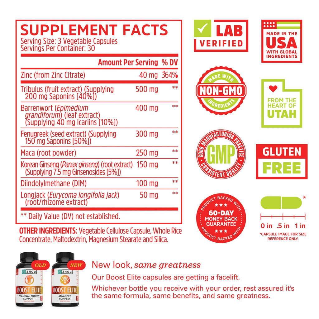 & Caps Formulated | Booster BOOST Energy Servings, Increase Test T-Levels Zhou Veggie 90 30 | ELITE to