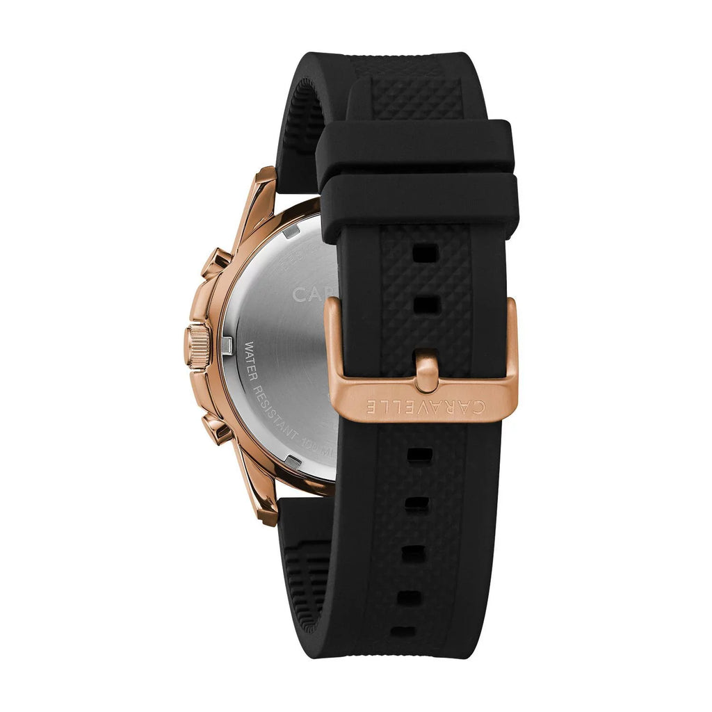 Designed Strap Chronograph Men's Silicone Watch, by Bulova Black Caravelle