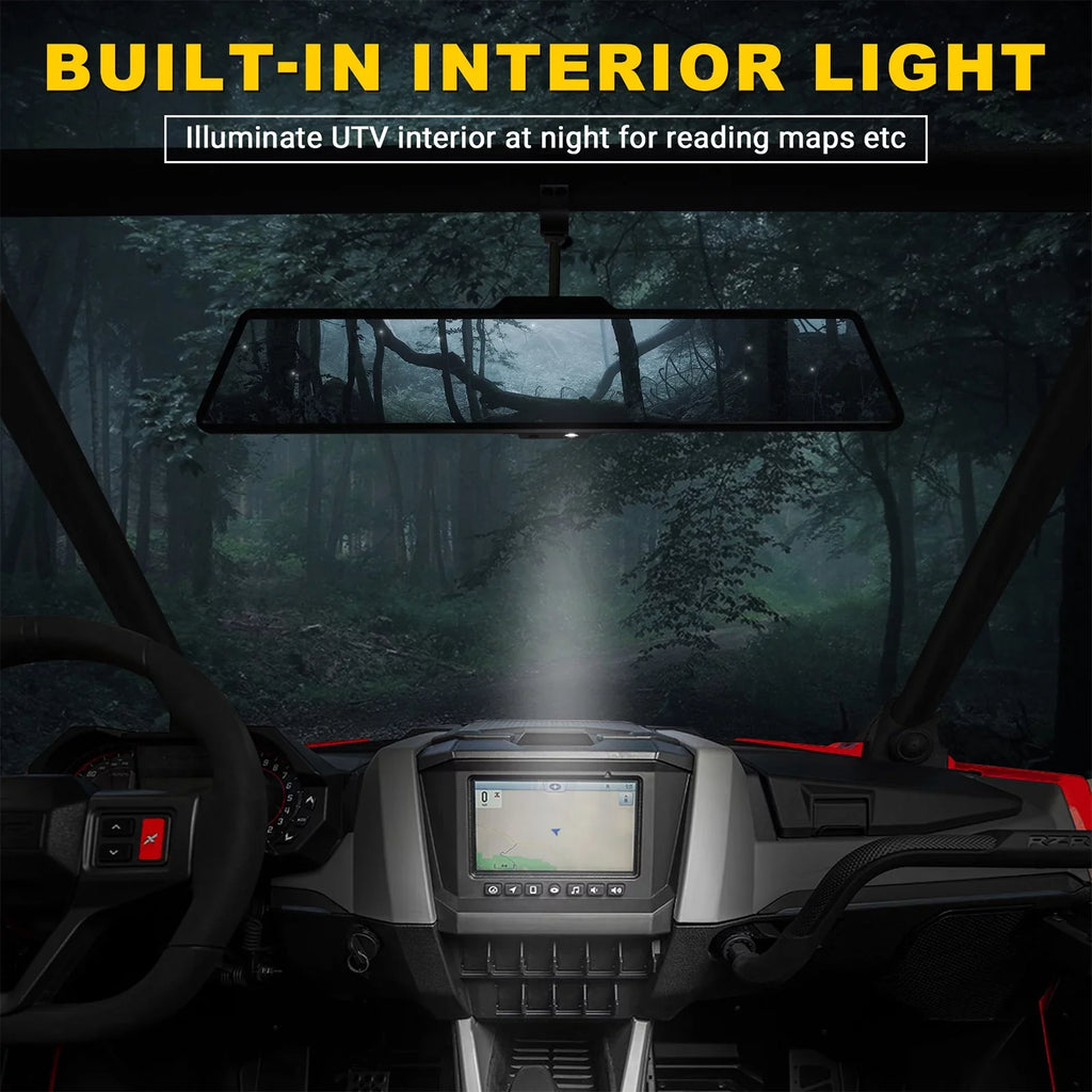White Fit UTV Center 16" View Rear Ranger/RZR Mirrors Universal w/ Rearview Lights MICTUNING Polaris Aluminum Mirror Interior