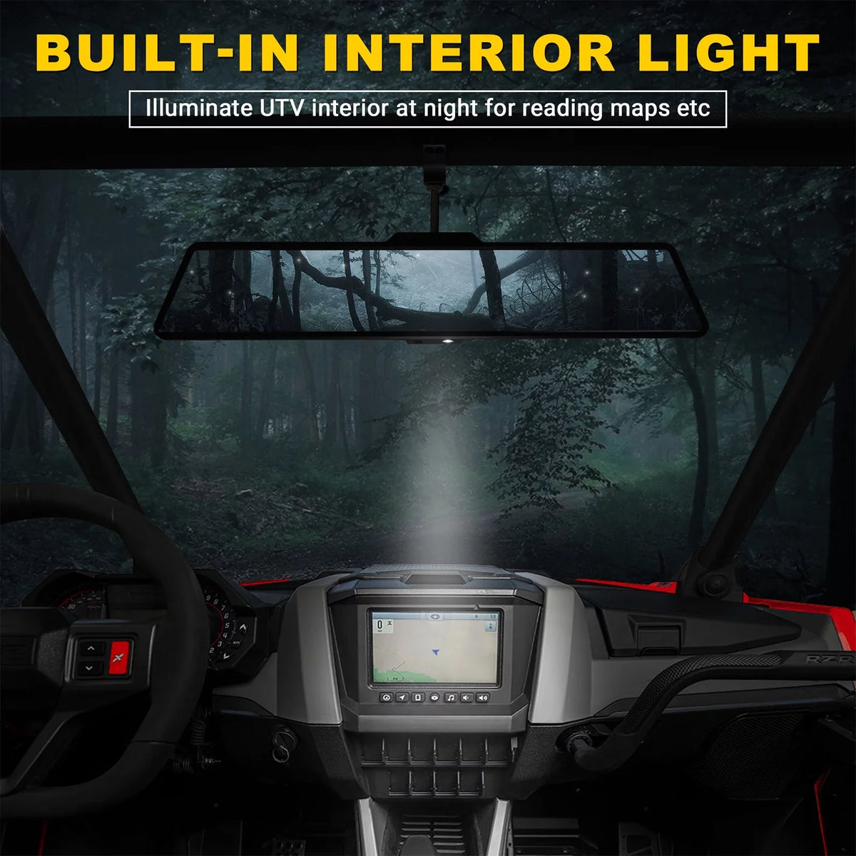 White Fit UTV Center 16" View Rear Ranger/RZR Mirrors Universal w/ Rearview Lights MICTUNING Polaris Aluminum Mirror Interior