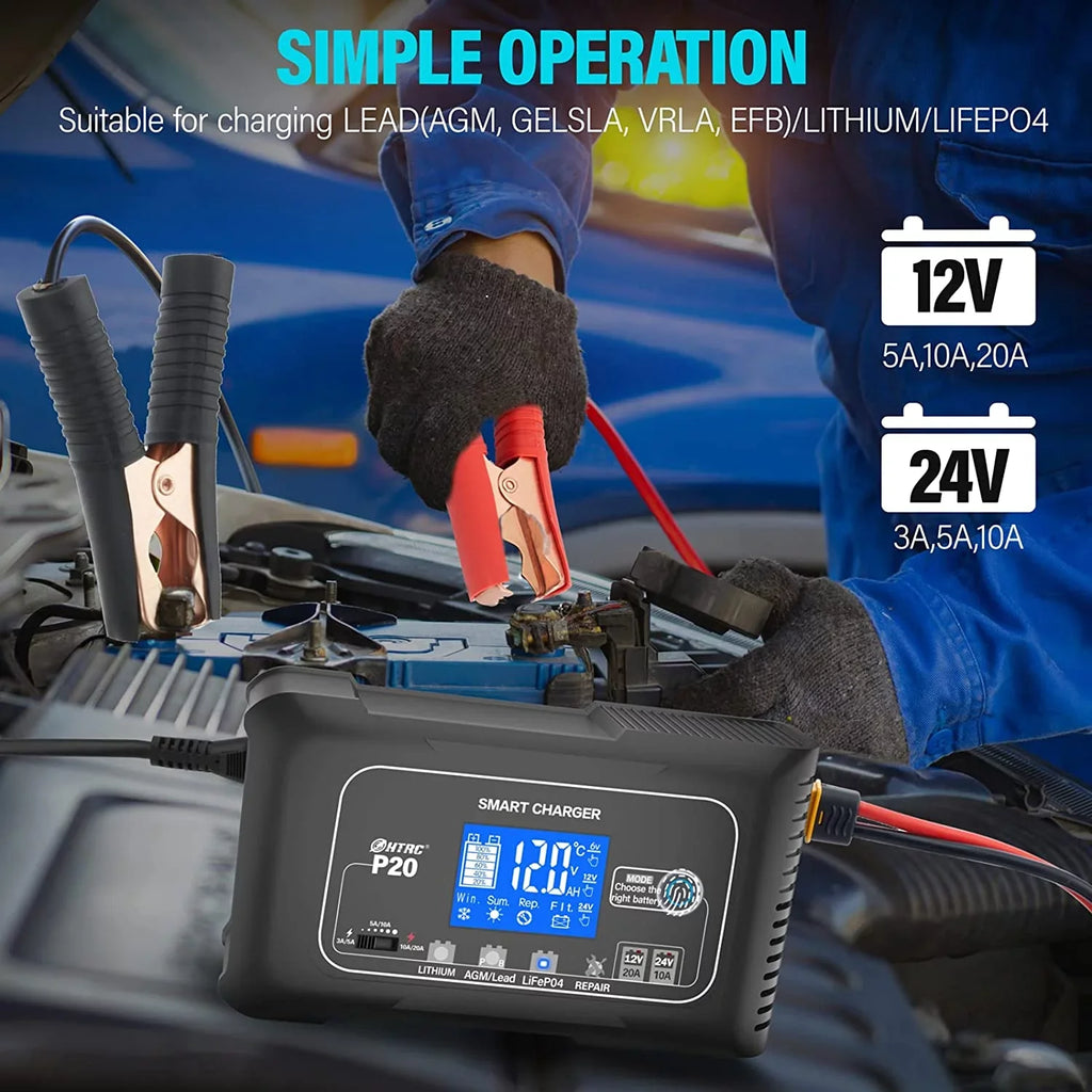 Cart.. and Charger,Maintainer/Deep 24V/10A Boat,Lawn Cycle Smart Charger,Lithium,LiFePO4,Lead-Acid,movable Battery Adjustable,for OIEXI Charger,12V/20A 20-Amp Battery Car Charger,Trickle Mower,Golf