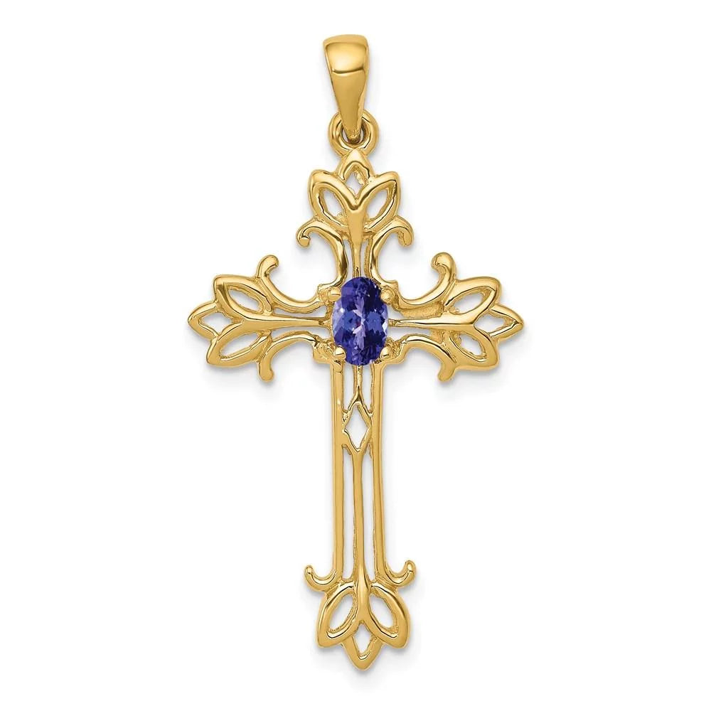 Oval 14k 5x3mm cross Pendant Tanzanite