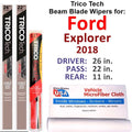 3) Wiper Blade (Set Explorer w/Rear of Ford Beam 2018 Wipers