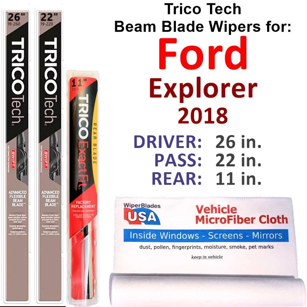 3) Wiper Blade (Set Explorer w/Rear of Ford Beam 2018 Wipers