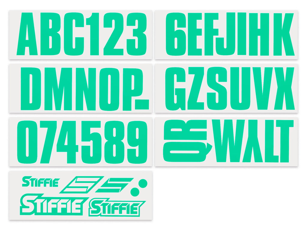 Personal Decals Watercraft Letters Stickers PWC 3" STIFFIE for Uniline Numbers & Green Identification SeaFoam Marine & Alpha-Numeric Boats Kit Registration Custom